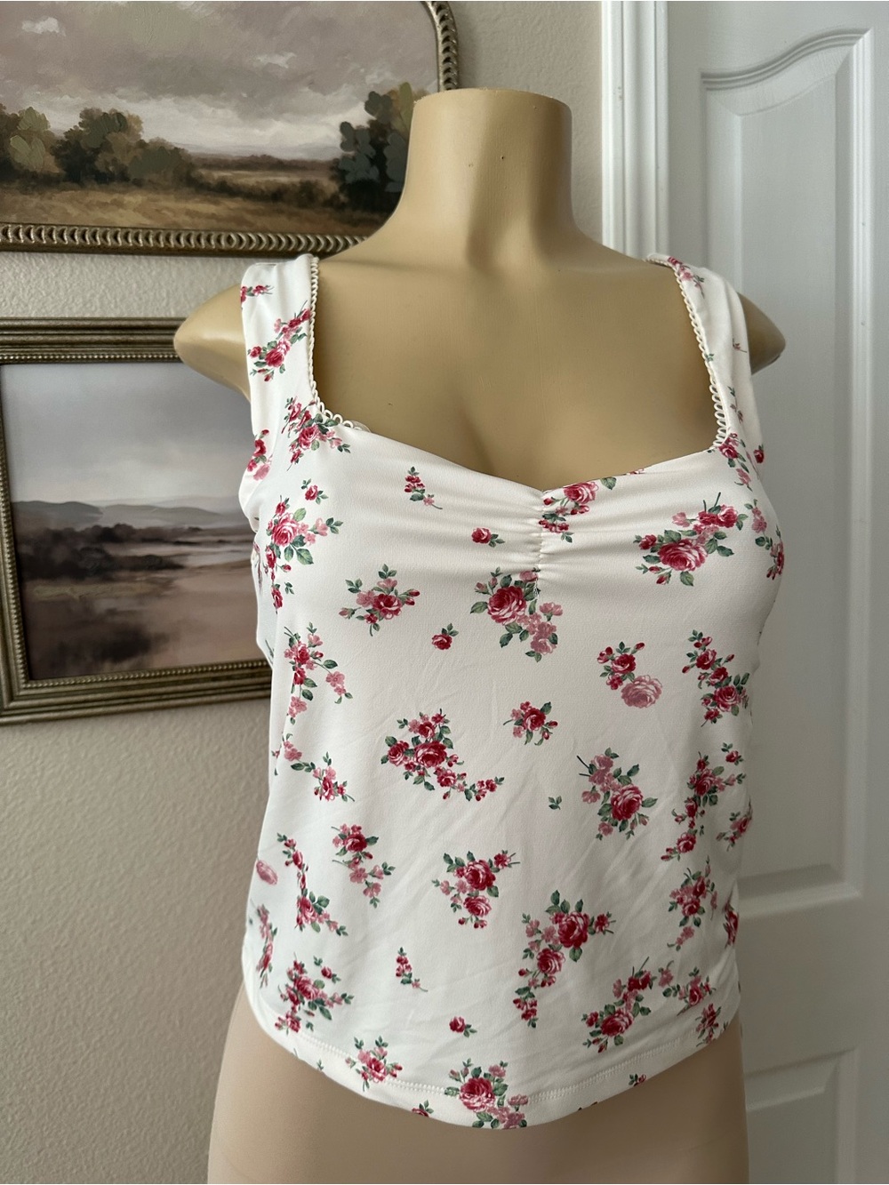 Guess White Floral Cami with Pink & Red Roses